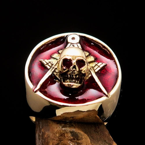 Perfectly crafted Men's Masonic Skull Ring Red - Solid Brass Depzion
