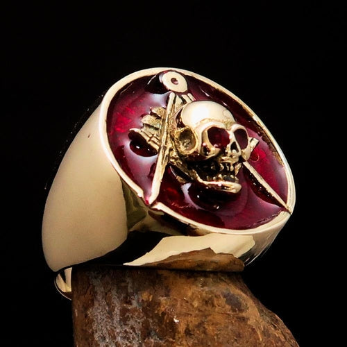 Perfectly crafted Men's Masonic Skull Ring Red - Solid Brass Depzion