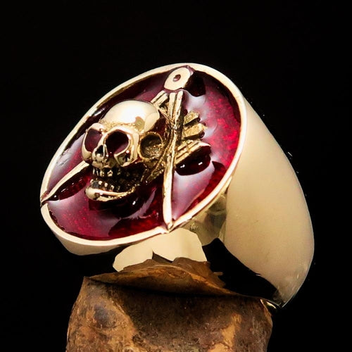 Perfectly crafted Men's Masonic Skull Ring Red - Solid Brass Depzion