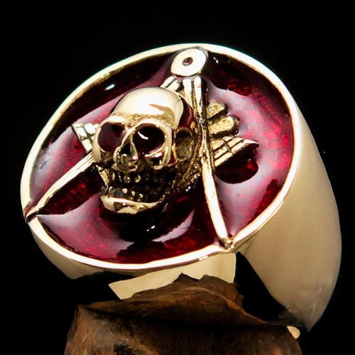 Perfectly crafted Men's Masonic Skull Ring Red - Solid Brass Depzion