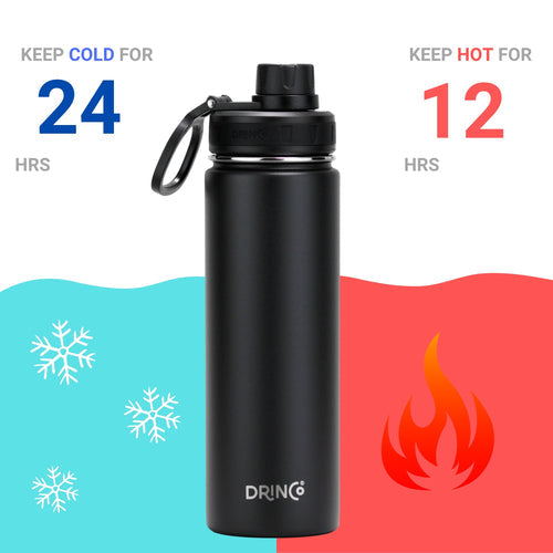 DRINCO® 22oz Stainless Steel Sport Water Bottle - Black Depzion