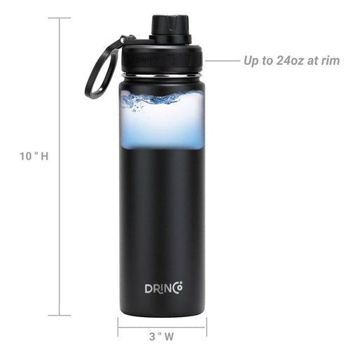 DRINCO® 22oz Stainless Steel Sport Water Bottle - Black Depzion