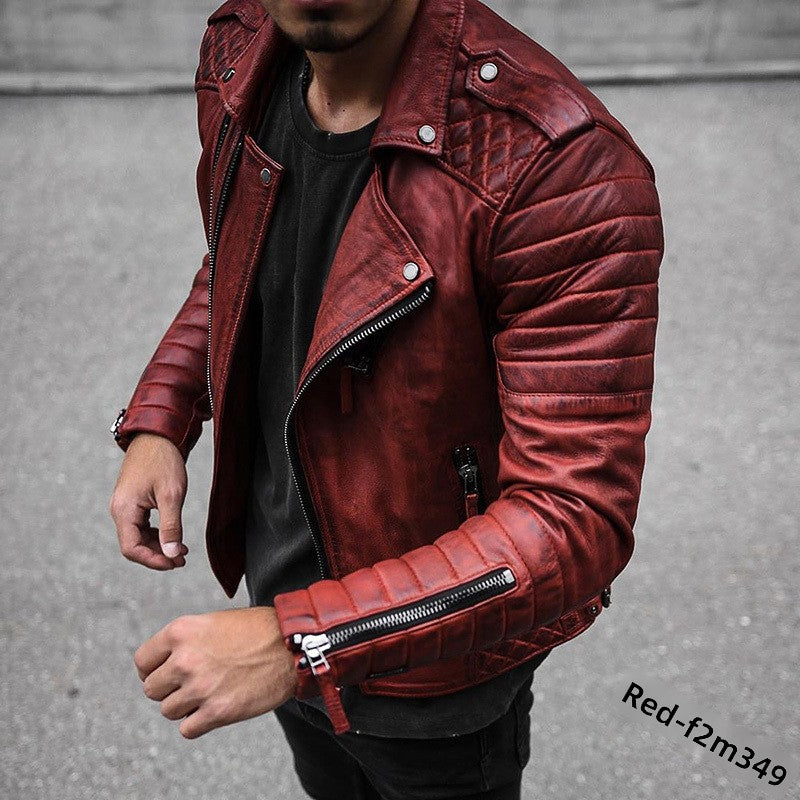 Men'S Lapel Leather Coat