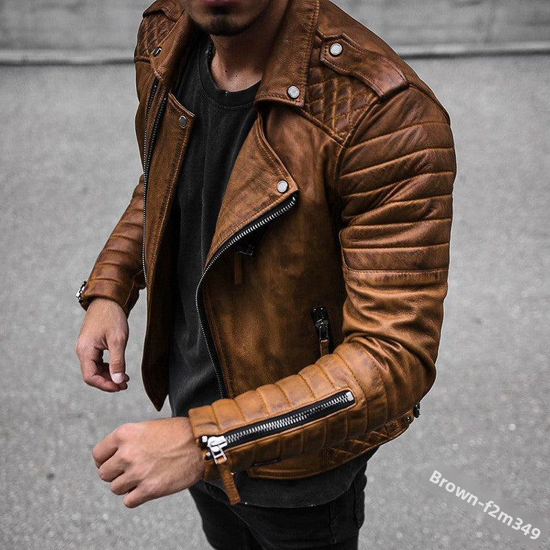 Men'S Lapel Leather Coat