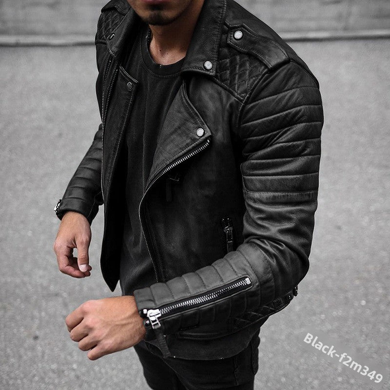 Men'S Lapel Leather Coat